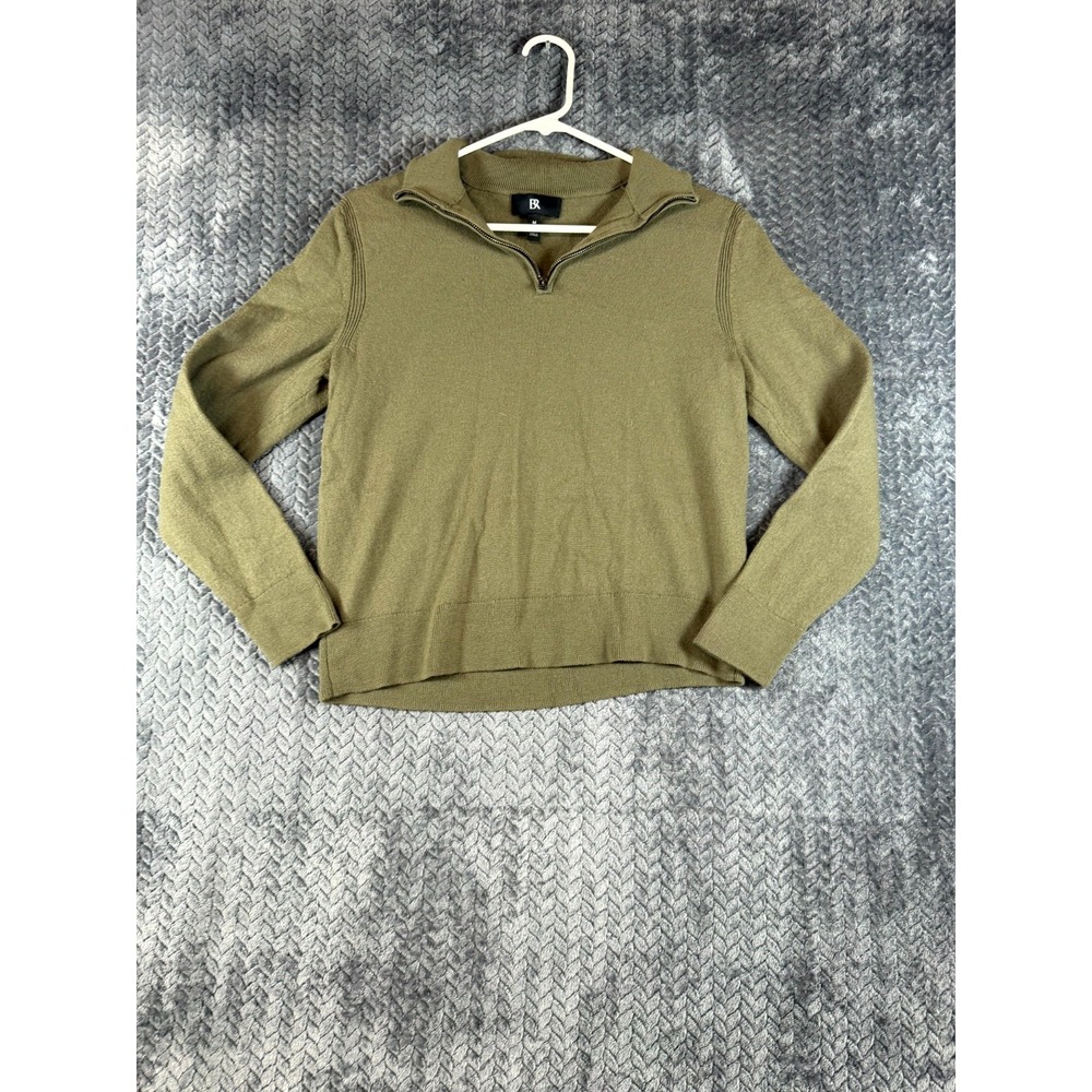 Banana Republic Sweater Mens Medium Olive Green Italian Merino Wool Quarter Zip